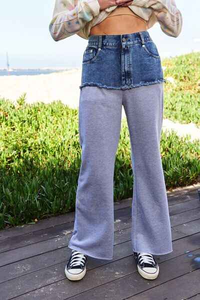 Davi & Dani Raw Hem Denim Patchwork Wide Leg Pants - Damned Threads